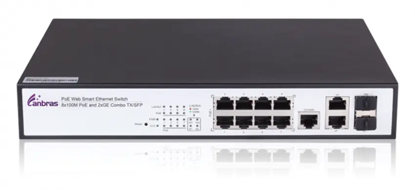 Conmutador Ethernet PoE con puertos TX 8x100/100M y puertos Combo 2xGE TX/SFP