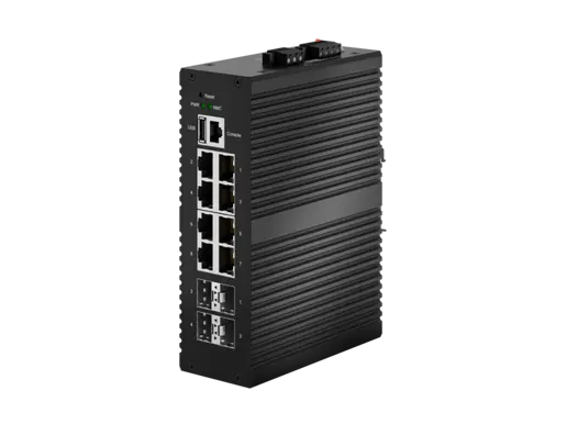 Industrial Managed PoE Switch 10GE 4xSFP+, GE 8xRJ45 PoE Support USB for easy upgrading and bring-up