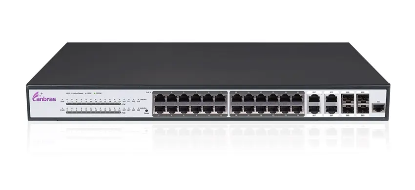 Conmutador Ethernet administrado con puertos PoE 24 × GE, 4 puertos combinados GE TX/SFP