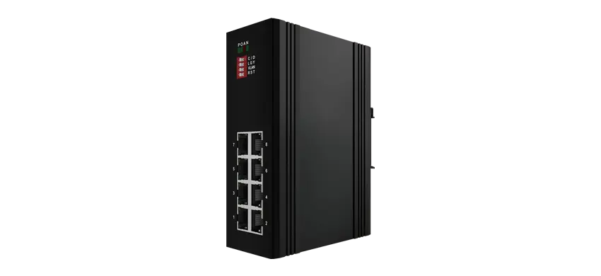 Conmutador PoE de refuerzo industrial sin mamaged de carril DIN 8x100/100 Base-T