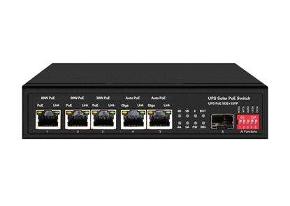 Conmutador Ethernet solar PoE de 15A UPS 1GE 60W PoE 2GE 30W PoE 2GE Auto PoE 1GE SFP