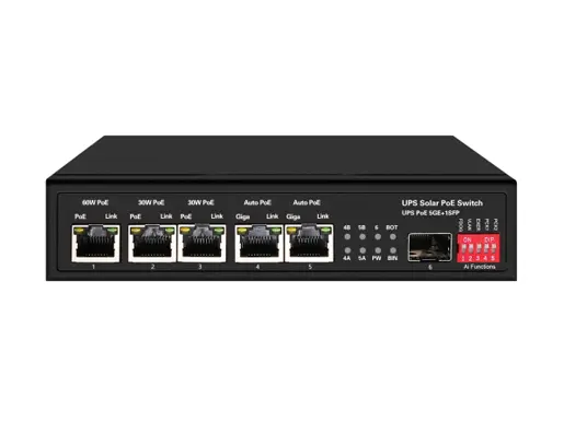15A UPS Solar PoE Ethernet Switch 1GE 60W PoE + 2GE 30W PoE + 2GE Auto PoE + 1GE SFP
