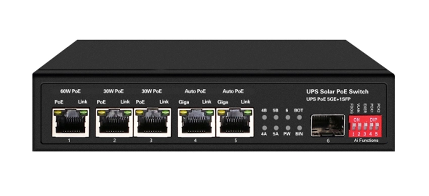 Conmutador Ethernet solar PoE de 15A UPS 1GE 60W PoE 2GE 30W PoE 2GE Auto PoE 1GE SFP