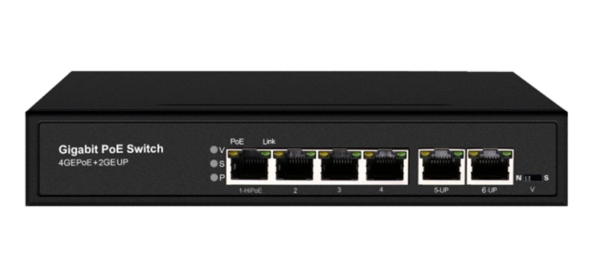 Conmutador PoE Gigabit completo no gestionado de 6 puertos
