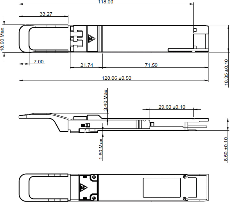 Outline Drawing (mm) of 400Gb/s QSFP-DD FR4 2km Transceiver