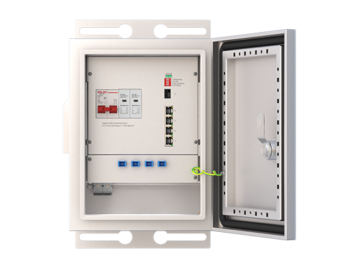 Caja de exterior IP55, con interruptor industrial no gestionado 1X Base de 1000-X, 4x100/base 100/1000-T PoE