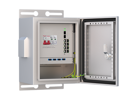 Caja de exterior IP55, con interruptor industrial administrado 2x1000 base-X, 8x100/1000 base-T PoE